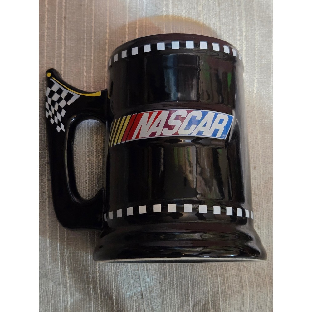 Vintage 2003 NASCAR Ceramic Beer Stein Mug Black Checkered Flag Sherwood Brands